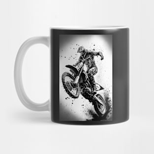 Dirt bike wheelie no hands - black silhouette, white background Mug